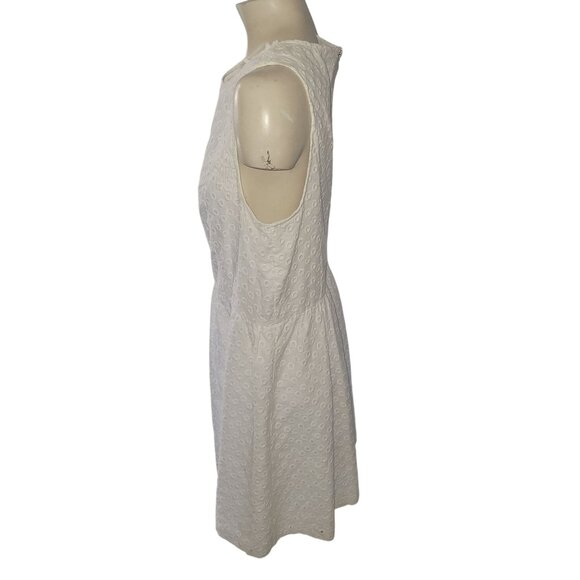 White Kensie Sleeveless Textured Eyelet Dress With Back Zipper Womens Size L Cot - Picture 5 of 6